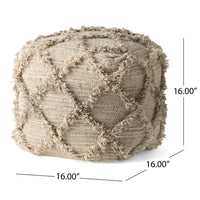 Jucar Handcrafted Boho Wool and Cotton Pouf, Gray