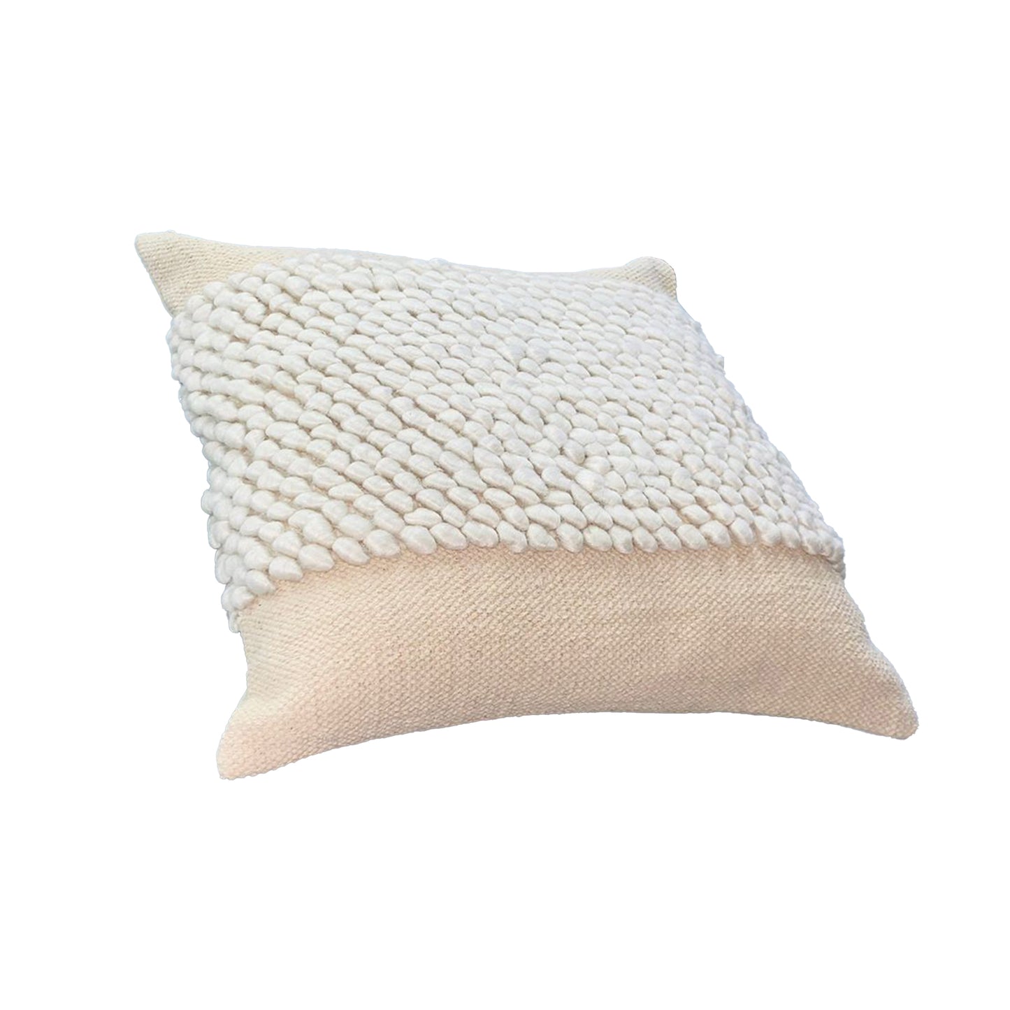 20 x 20 Square Cotton Accent Throw Pillow, Soft Banded Braided Patchwork, White, Cream