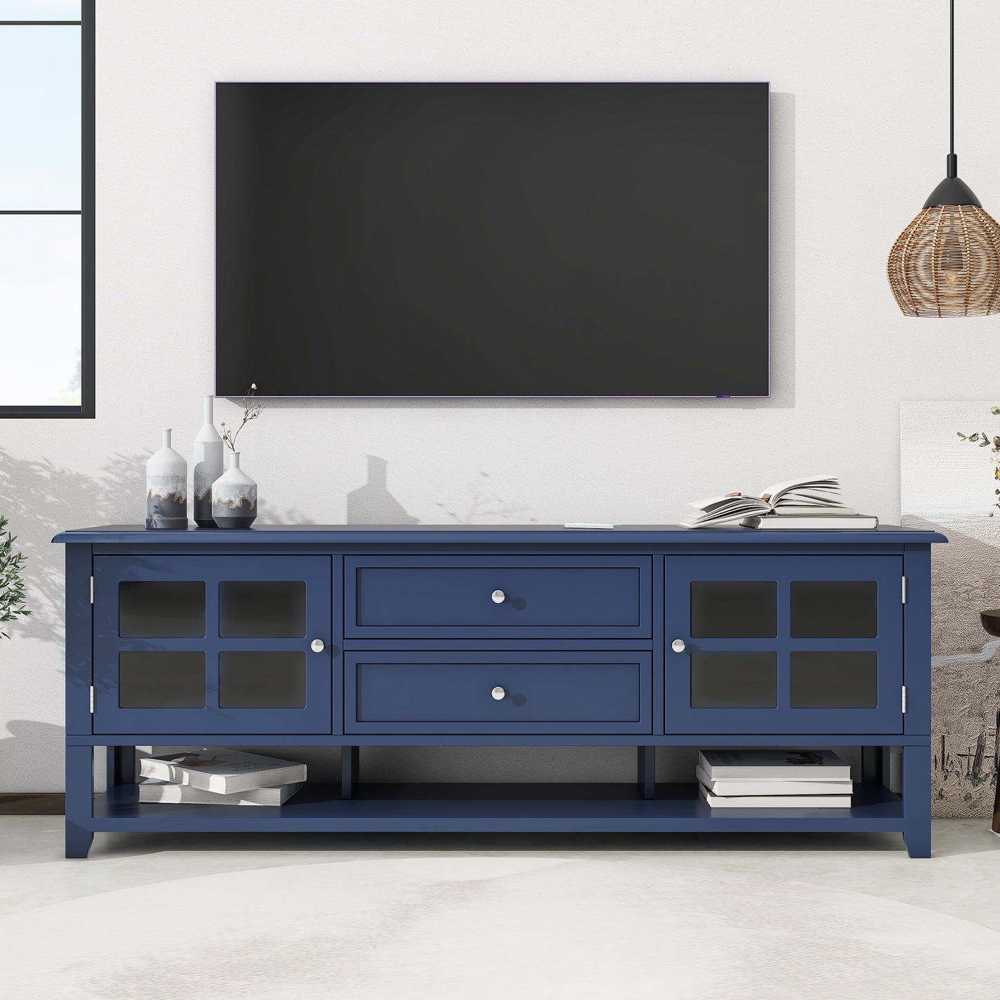 TV Stand for TVs up to 60'', Entertainment Center with Multifunctional Storage Space, TV Cabinet with Modern Design, Media Console for Living Room, Bedroom