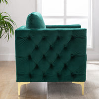 Modern Velvet Armchair Tufted Button Accent Chair Club Chair with Steel Legs for Living Room Bedroom,Green