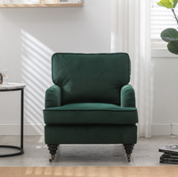 Velvet Accent Chair, Sofa Armchair with Casters, Mid-Century Modern Velvet Upholstered Comfort Oversized Armchair with Wooden Legs, Reading Chair，Living Room Chair, Dark  Green