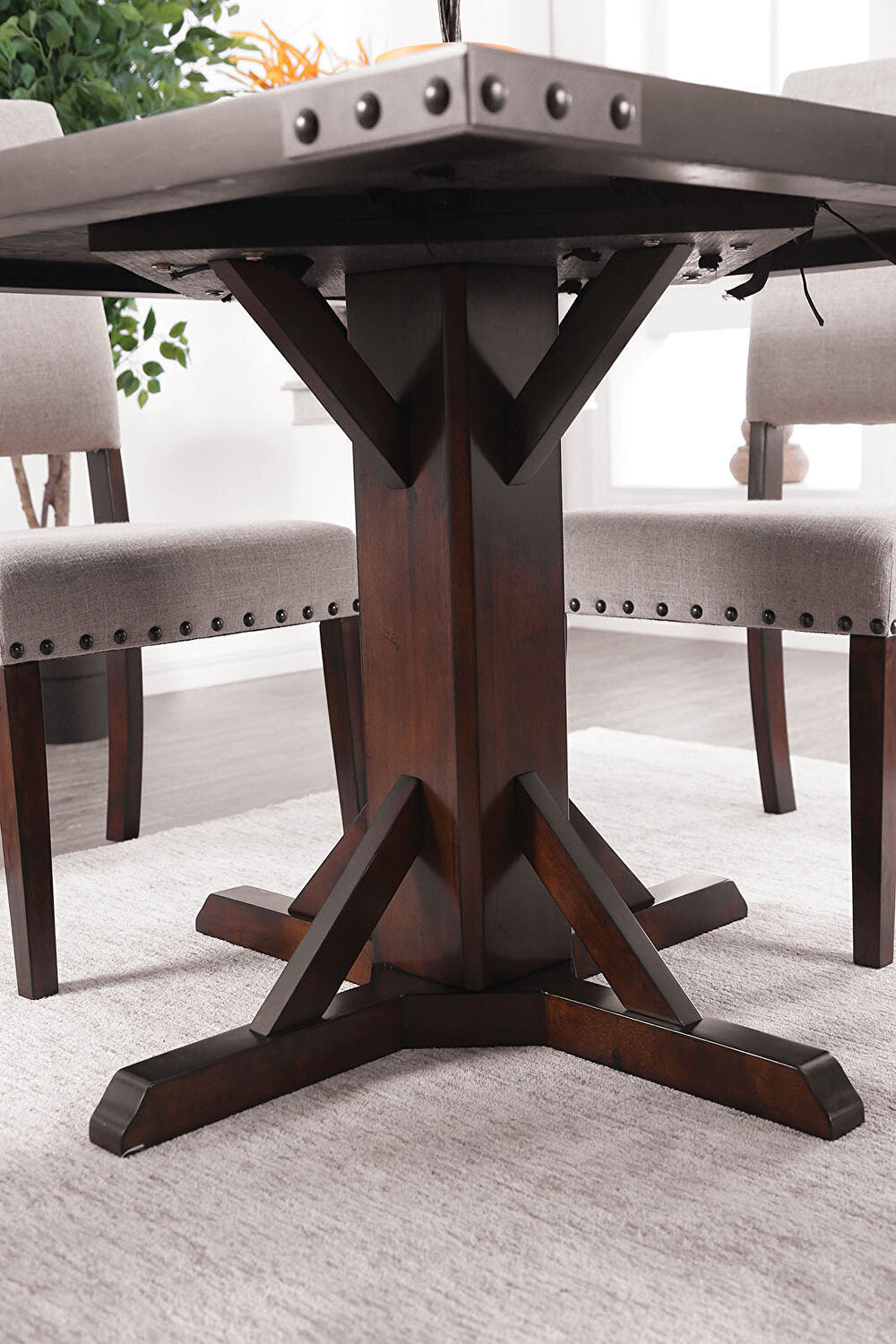 1pc Dining Table Square Table Top Solidwood Brown Cherry Dining Room Furniture Pedestal Base