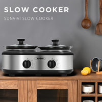 Factory Wholesale 2.5 QT Silver Small Portable Twin Double Crockpot Slow Cooker For Buffet Kitchen