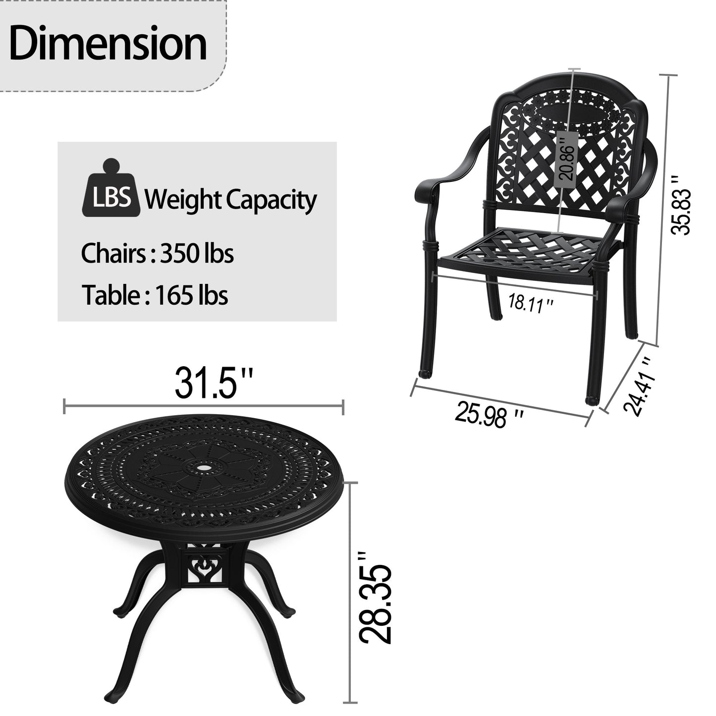 5-Piece Set Of Cast Aluminum Patio Furniture  With Black Frame and  Seat Cushions In Random Colors