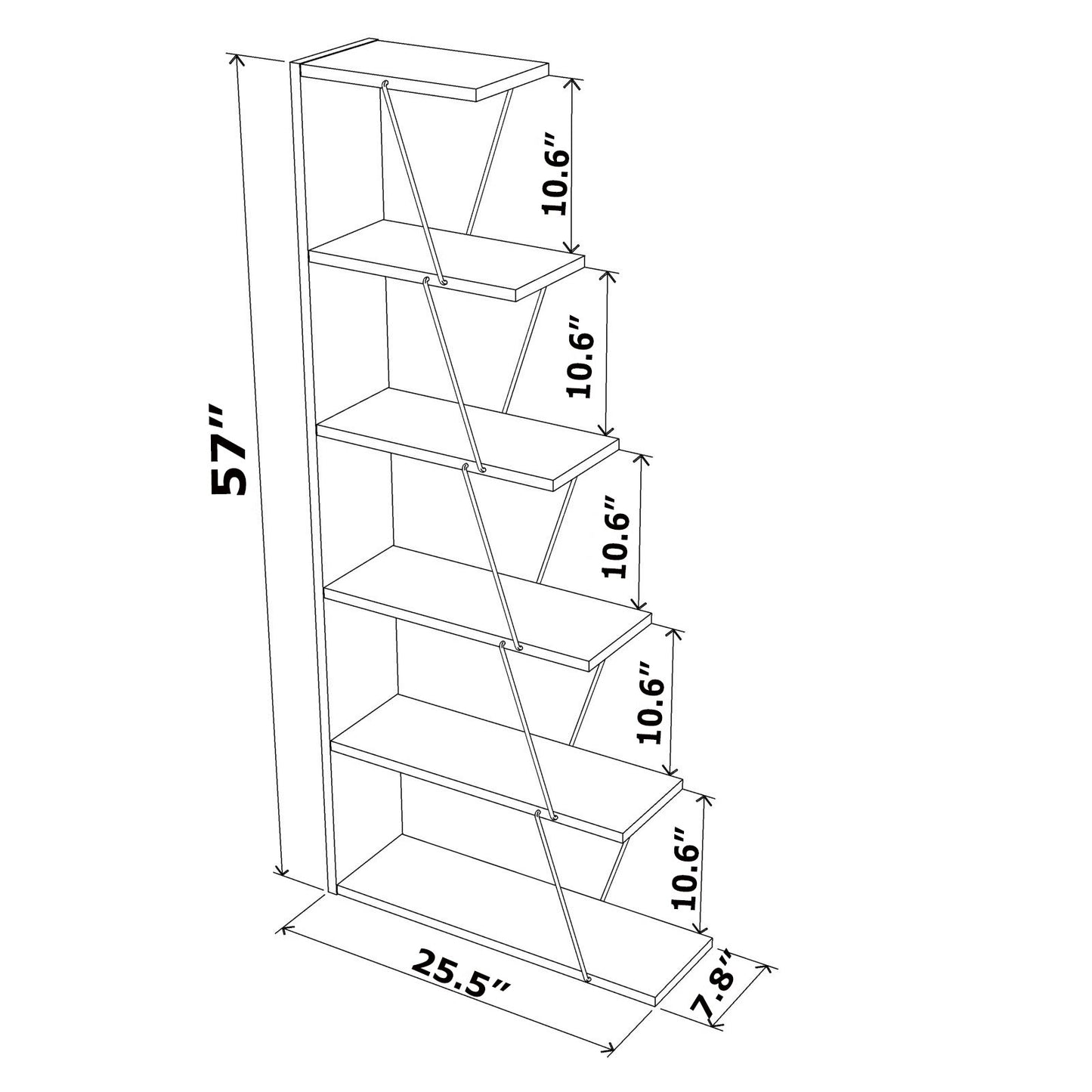 Furnish Home Store Modern 5 Tier Ladder Bookshelf Organizers, Narrow Bookshelf for Small Spaces Office Furniture Bookcase ,Walnut/Chrome