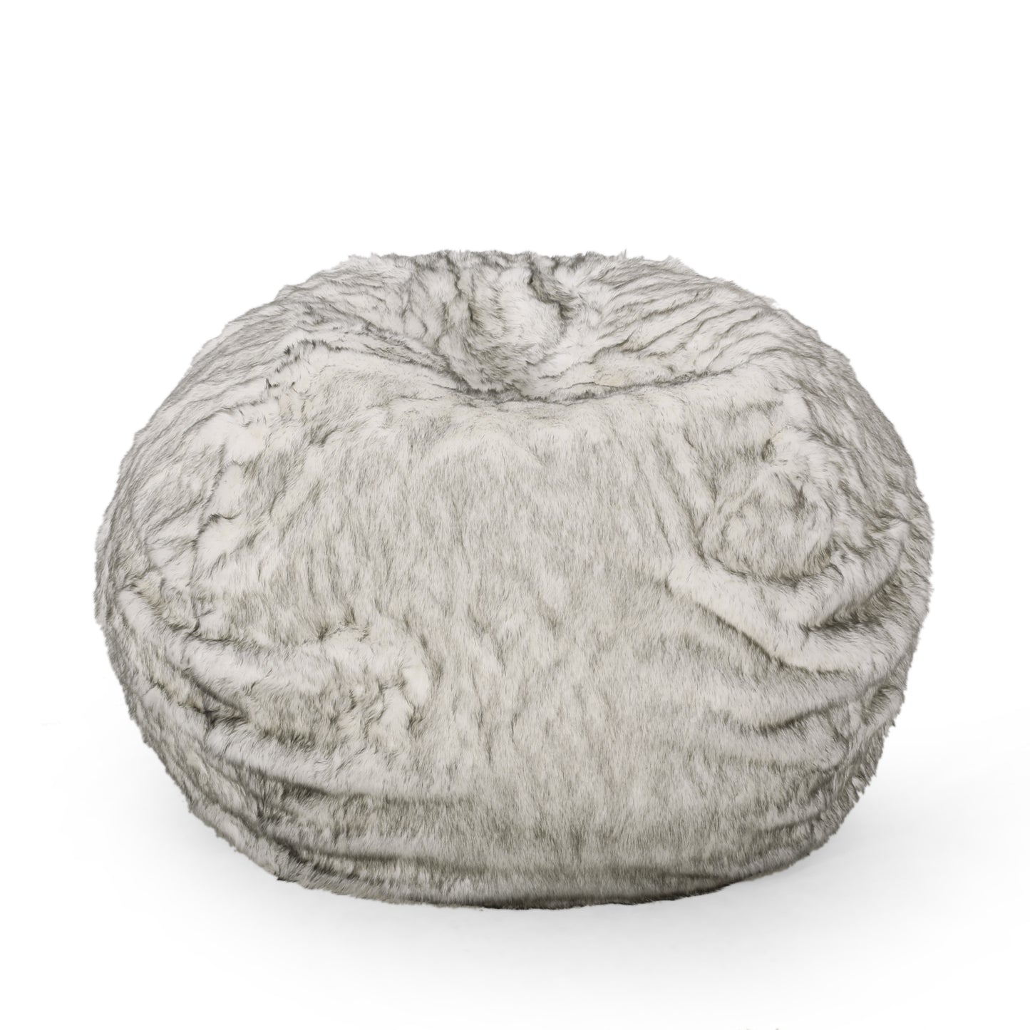 Schley Modern Glam 5 Foot Short Faux Fur Bean Bag, White and Gray