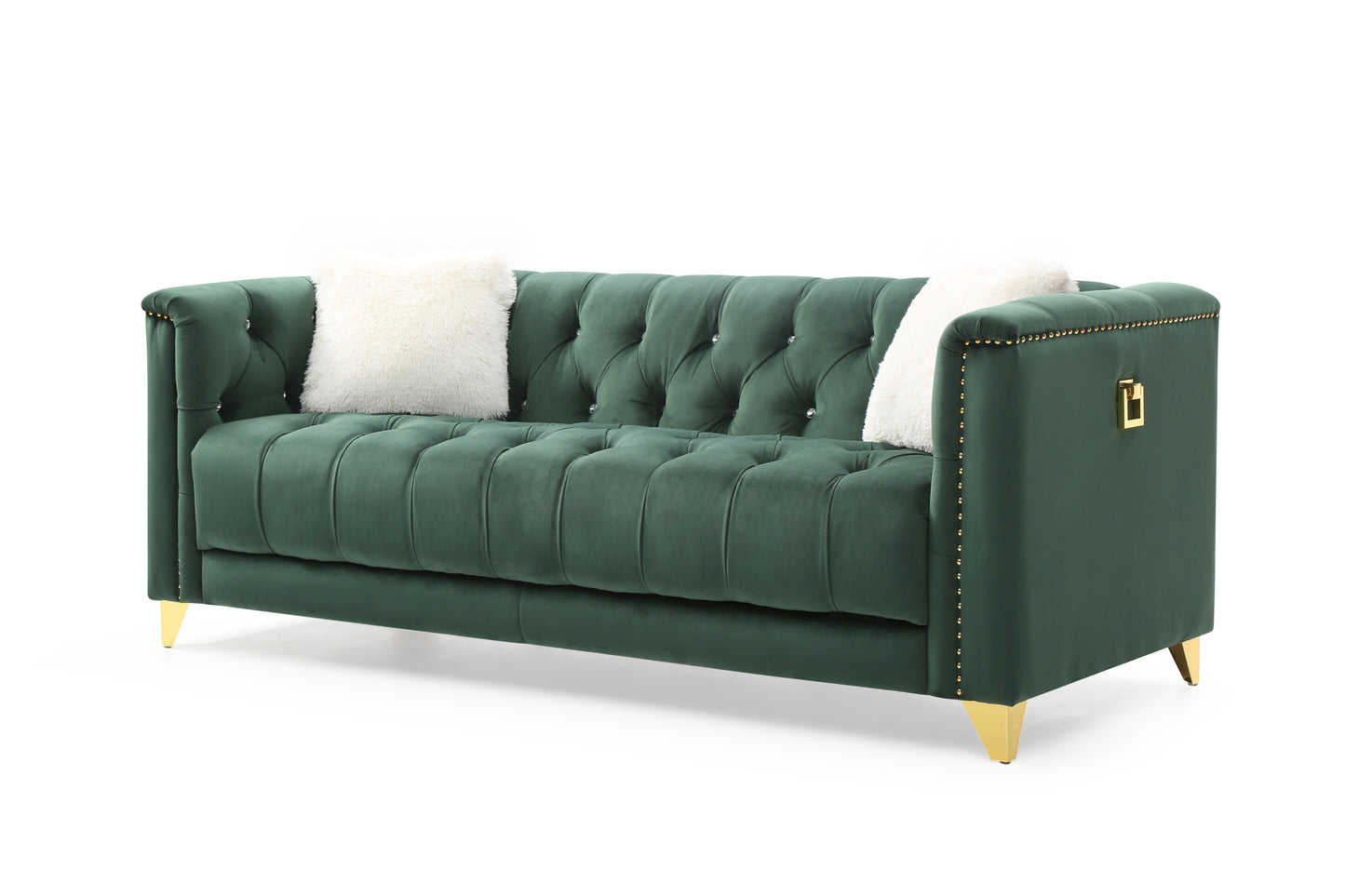 Russell Tufted Upholstery 3Pc Living Room Set Finished in Velvet Fabric in Green