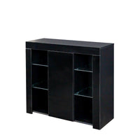 Kitchen Sideboard Cupboard with LED Light, Black High Gloss Dining Room Buffet Storage Cabinet Hallway Living Room TV Stand Unit Display Cabinet with Drawer and 1 Doors