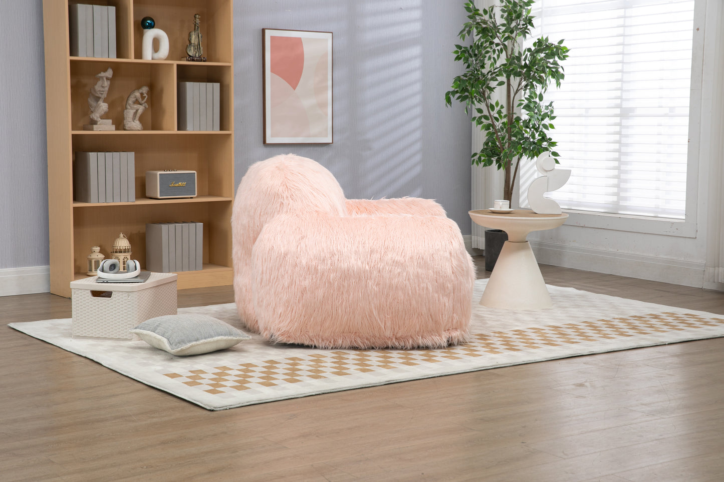 Bean bag chair lazy long hair sofa bean bag chair adult, teen high density foam filled modern focus chair comfortable living room, bedroom chair