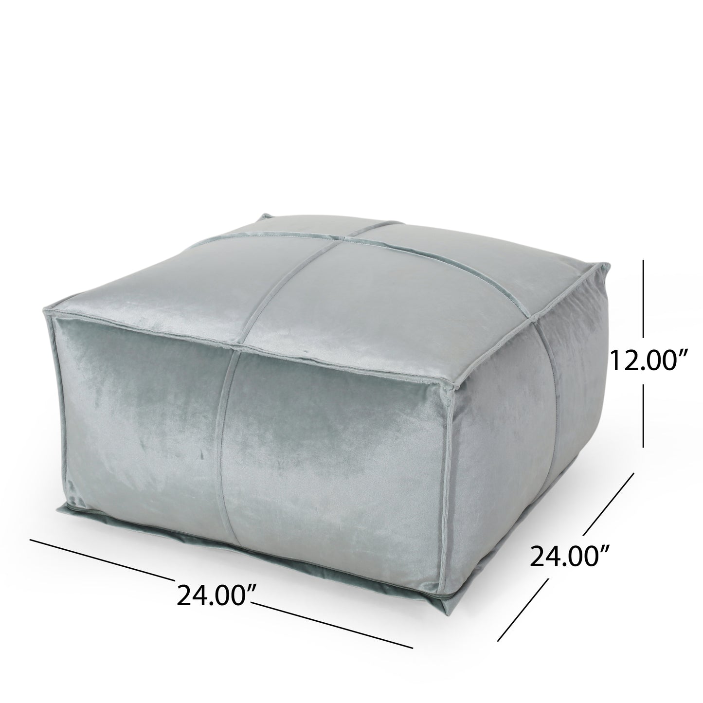 Nakisha Modern Glam Velvet Square Bean Bag Ottoman, Seafoam Blue