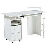 D&N solid wood computer Desk,office table with PC droller, storage shelves and file cabinet , two drawers, CPU tray,a shelf  used for planting, single , white,