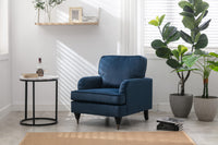 Velvet Accent Chair, Sofa Armchair with Casters, Mid-Century Modern Velvet Upholstered Comfort Oversized Armchair with Wooden Legs, Reading Chair，Living Room Chair, Dark  Blue