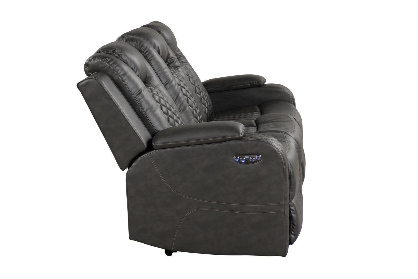 Benz LED & Power Recliner 3 PC Made With Faux Leather in Black