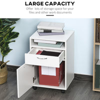 HOMCOM Mobile Storage Cabinet Organizer with Drawer and Cabinet, Printer Stand with Castors, White