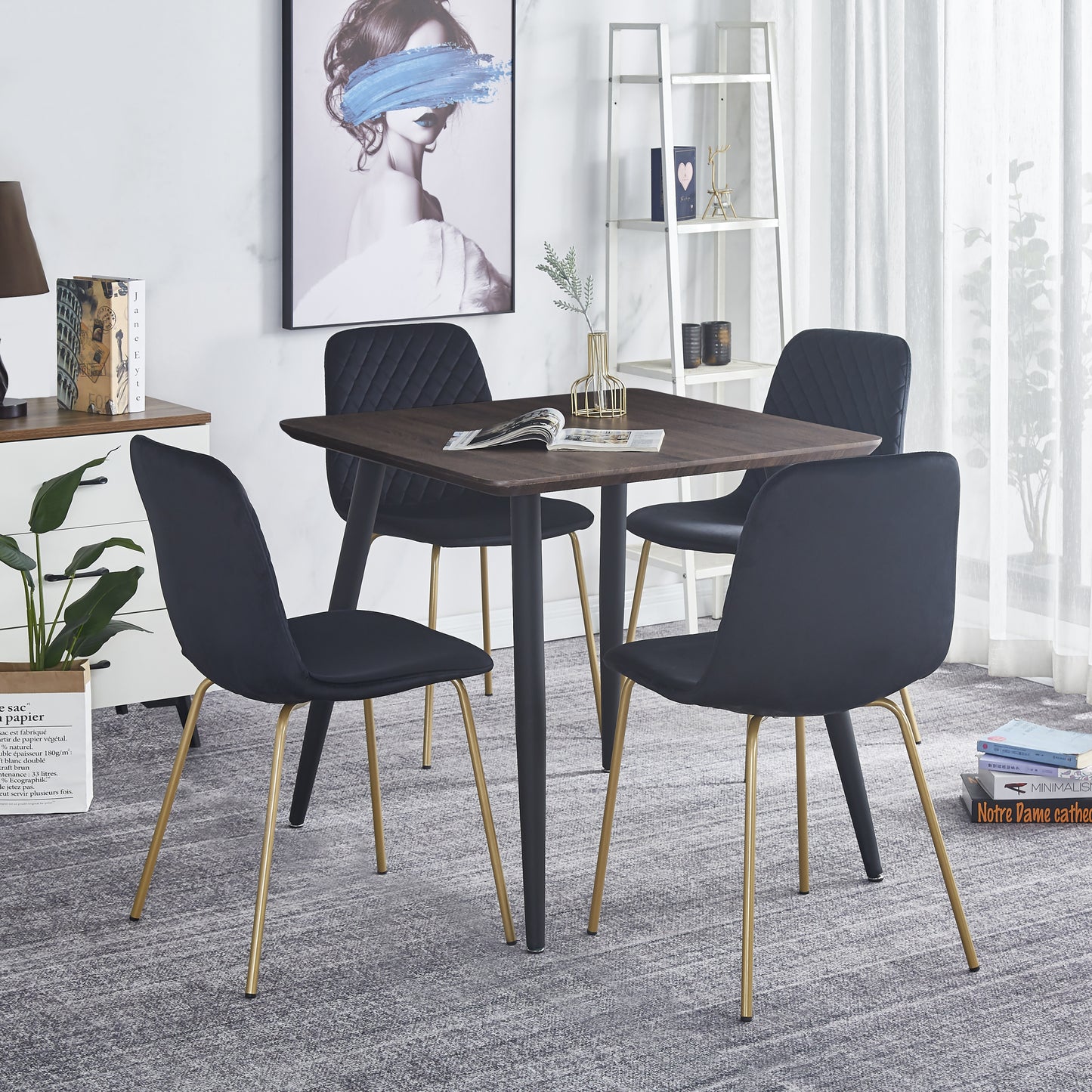 Dining chair  set of 4 PCS（BLACK），Modern style，New technology，Suitable for restaurants, cafes, taverns, offices, living rooms, reception rooms.Simple structure, easy installation.