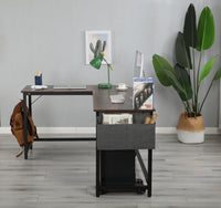 Modern Design L-Shaped Desk Corner Computer Desk PC laptop Computer Table Study Desk Home Office Wood & Metal Pella oak（包含机箱托，书包挂钩，布抽收纳袋）