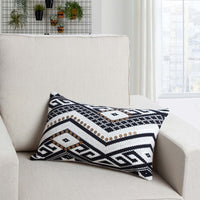 12 x 20 Rectangular Handwoven Jacquard Accent Lumbar Throw Pillow, Sequins, Geometric Design, White, Black