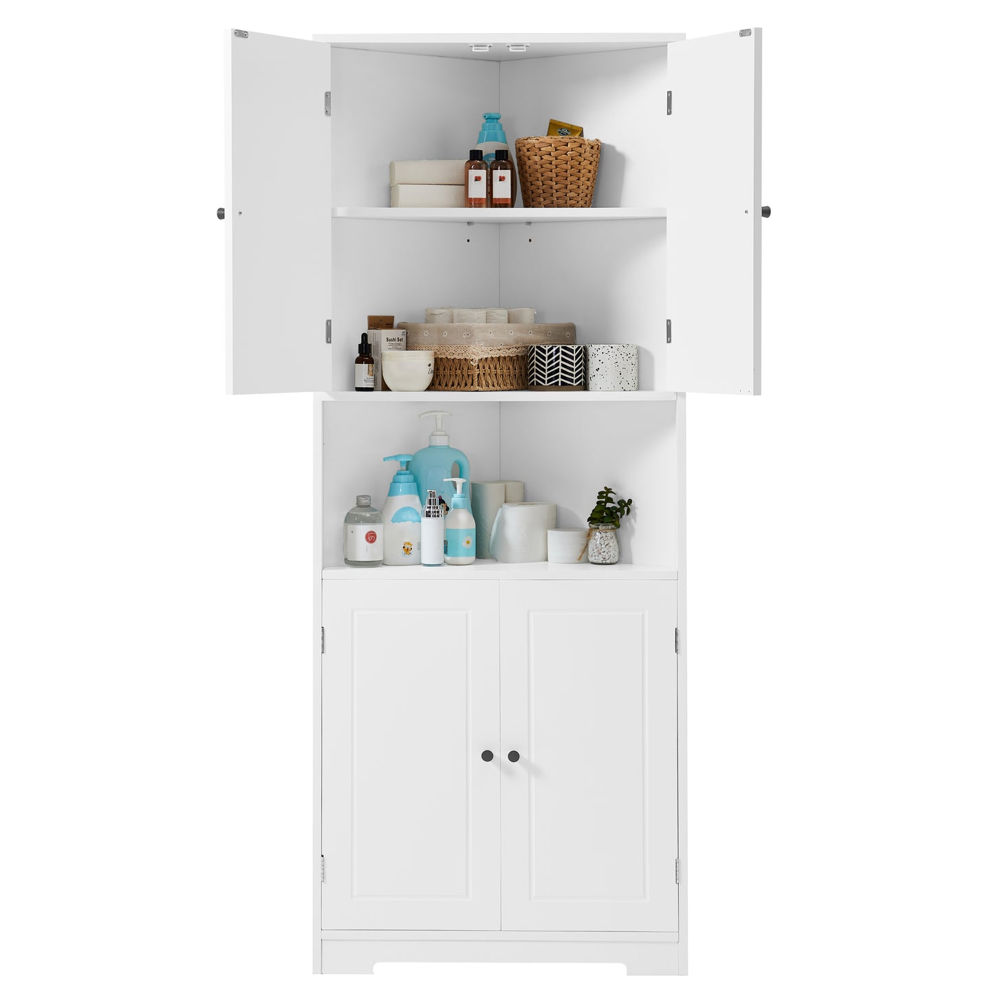 Tall Bathroom Storage Cabinet, Corner Cabinet with Doors and Adjustable Shelf, MDF Board with Painted Finish, White