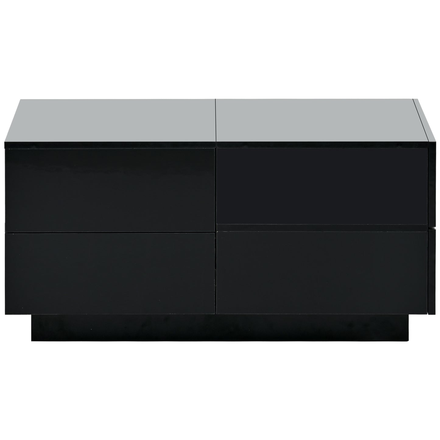 ON-TREND Extendable Coffee Table with 4 Drawers, Rectangle Cocktail Table with Hidden Storage Compartment, UV High-gloss Center Table with Sliding Top for Living Room, 35.4"x 23.6", Black