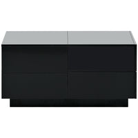 ON-TREND Extendable Coffee Table with 4 Drawers, Rectangle Cocktail Table with Hidden Storage Compartment, UV High-gloss Center Table with Sliding Top for Living Room, 35.4"x 23.6", Black