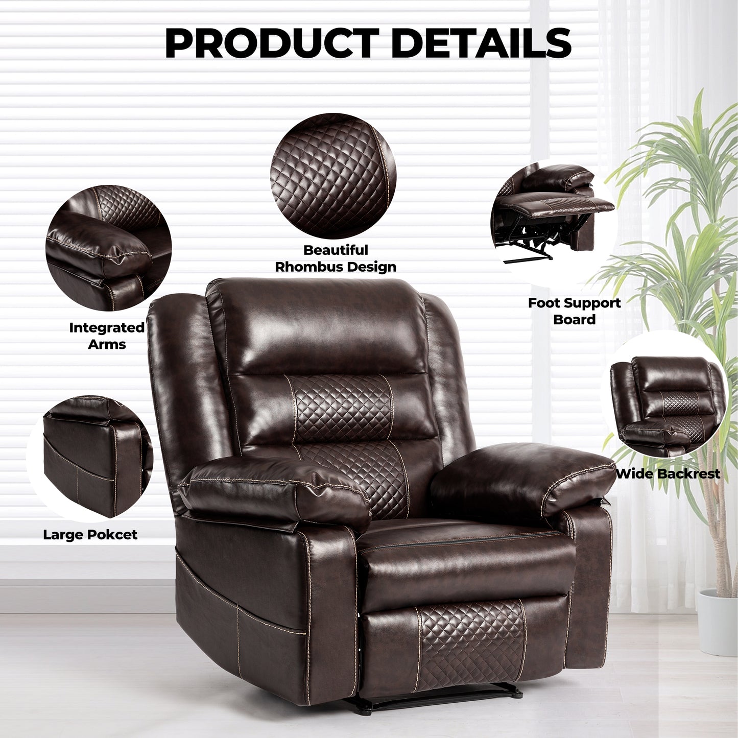 Breathable Leather Massage Recliner Chair, Manual Living Room Reclining Sofa