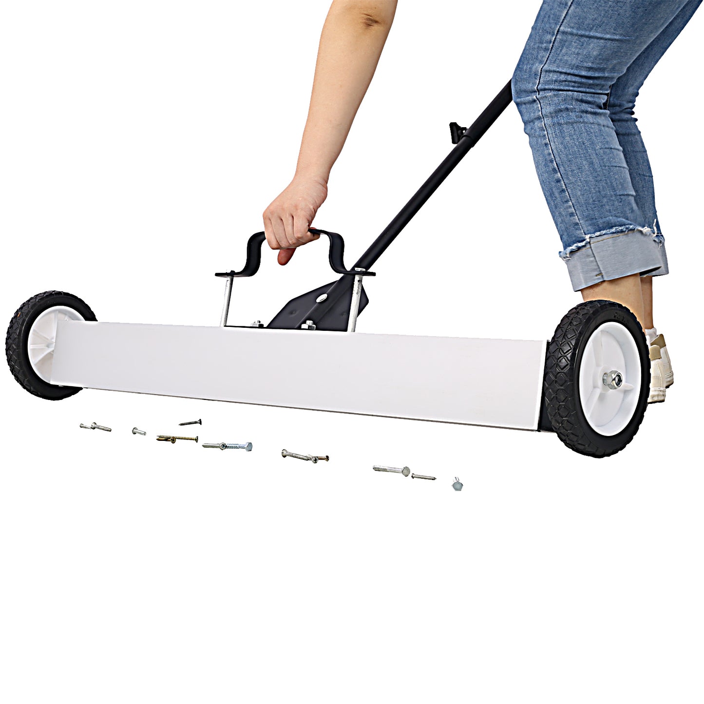 36"  Rolling Magnetic Pick-Up Sweeper, Heavy Duty Push-Type with Release, for Nails Needles Screws Collection,30 Pound Capacity