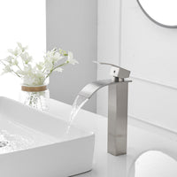 Waterfall Single Hole Single Handle Bathroom Vessel Sink Faucet With Pop-up Drain Assembly in Brushed Nickel