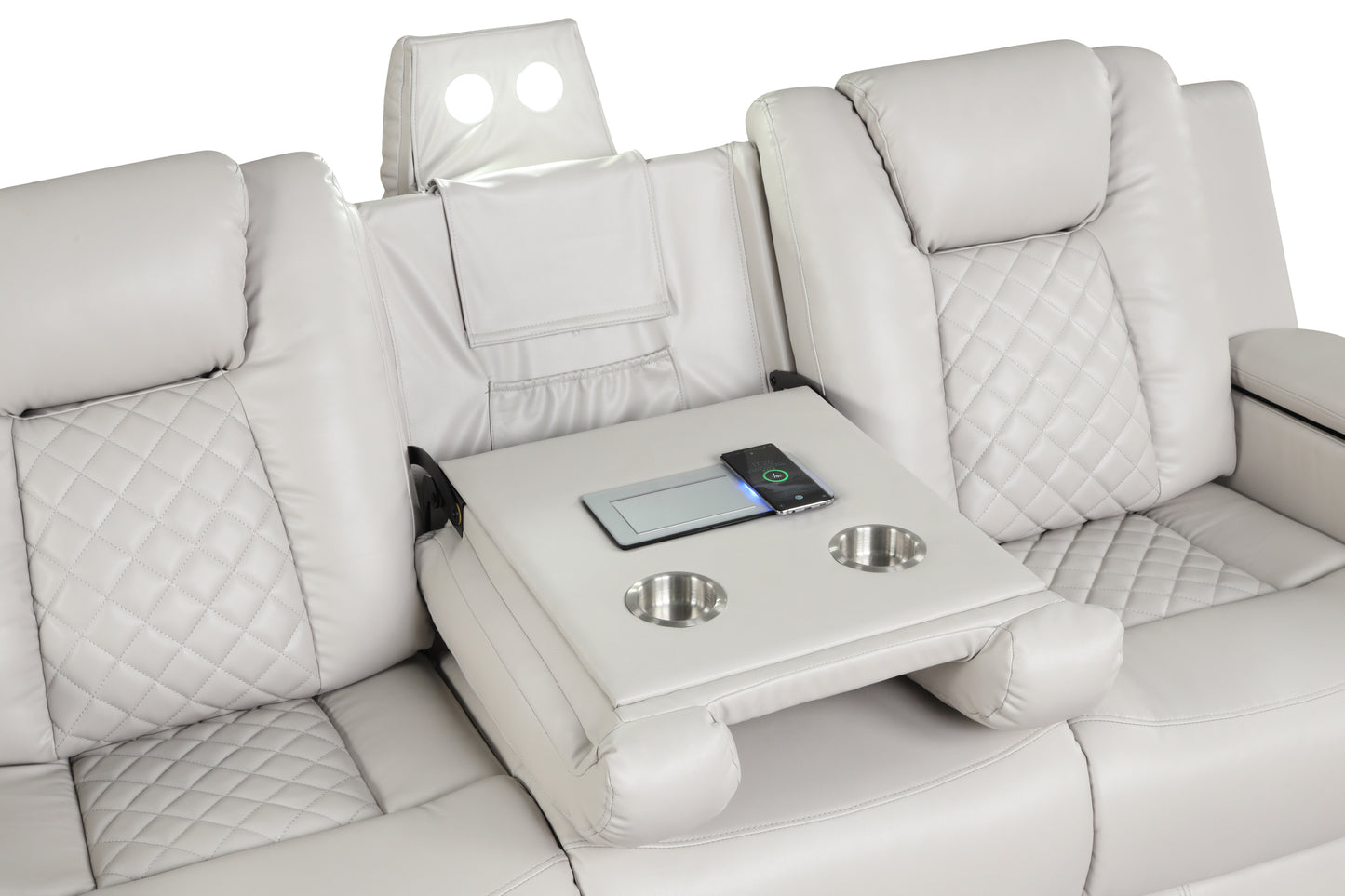 Benz LED & Power Recliner 3 PC Made With Faux Leather in Ice