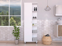 Corner Cabinet Womppi, Five Open Shelves, Single Door, White Finish