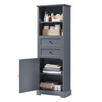 Bathroom Storage Cabinet, Tall Storage Cabinet with Two Drawers, Open Storage, Adjustable Shelf, Grey