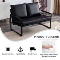 Sofa set. PU leather armchair metal frame cushion armchair, cushion backrest, living room sofa 1 double sofa+2 single sofa (black PU leather+metal frame+foam) SF-008 SF-D008