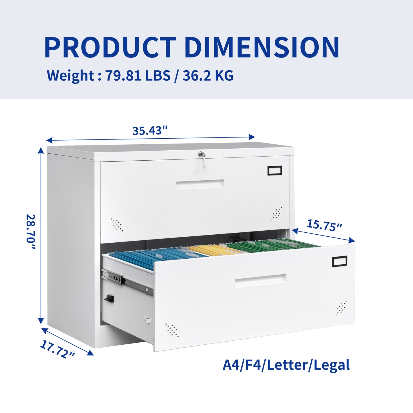 2 Drawer Lateral Filing Cabinet for Legal/Letter A4 Size, Large Deep Drawers Locked by Keys, Locking Wide File Cabinet for Home Office, Metal Steel