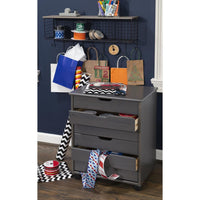 Six Drawer Wide Roll Storage Cart, Gray Wood Finish, Office and Home Furniture