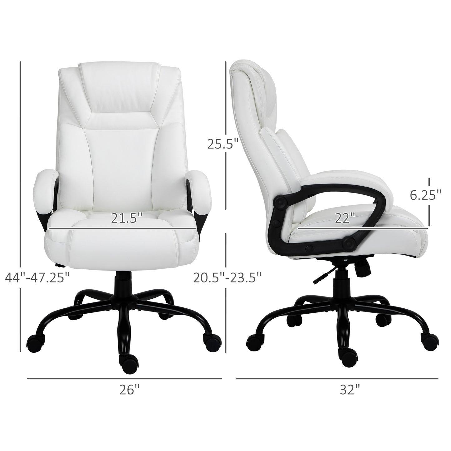 Vinsetto Big and Tall 400lbs Executive Office Chair with Wide Seat, Computer Desk Chair with High Back PU Leather Ergonomic Upholstery, Adjustable Height and Swivel Wheels, White