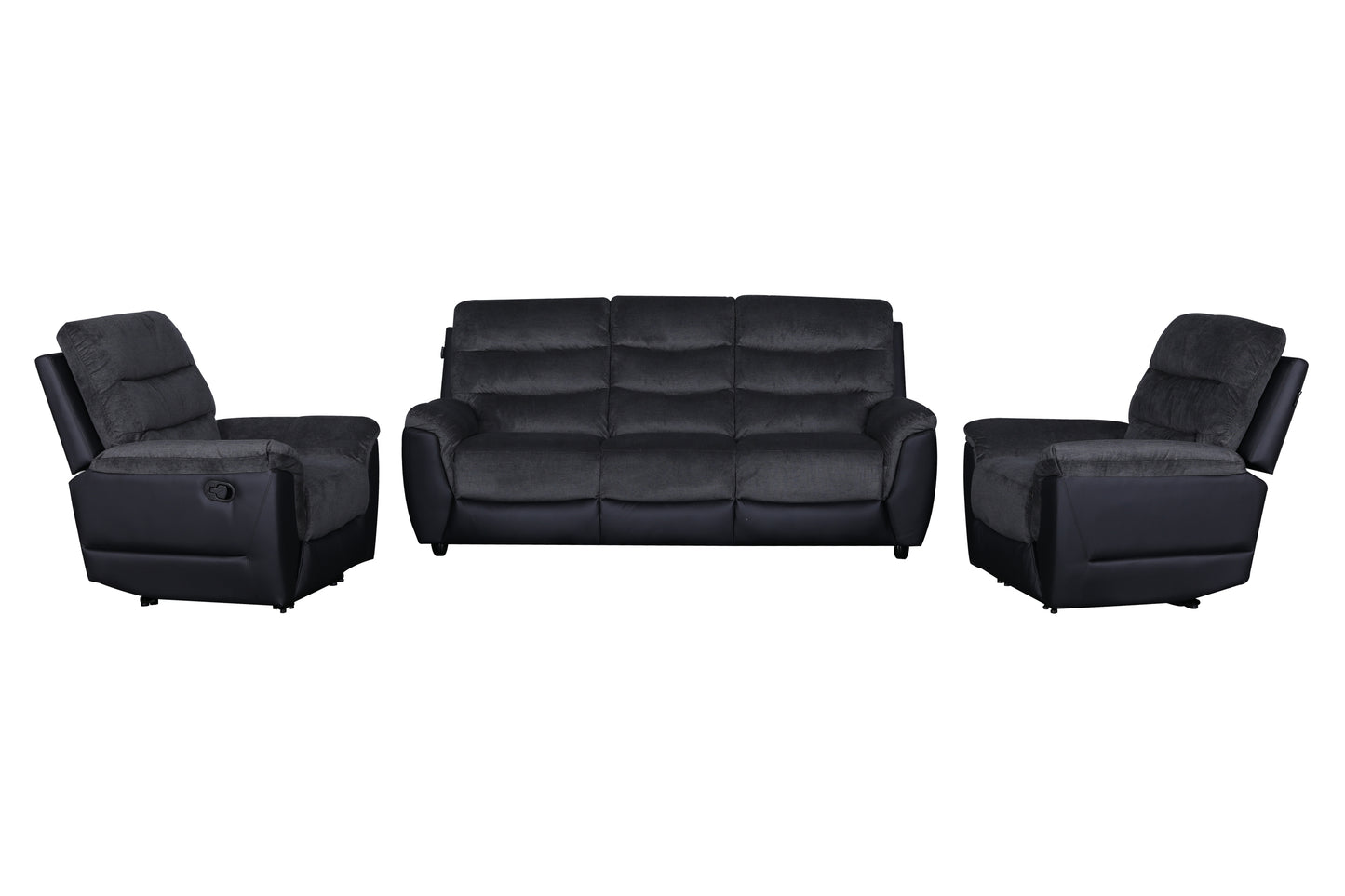 Chris 3 Seater Sofa and Double Recliner set Black/Grey