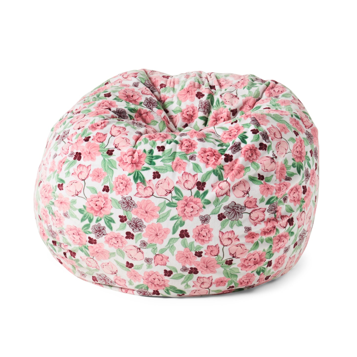 Mynders Modern 3 Foot Fabric Bean Bag, Pink Flower Print and White