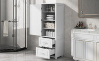 Tall Bathroom Storage Cabinet, Freestanding Storage Cabinet with Two Drawers and Adjustable Shelf, MDF Board with Painted Finish, White