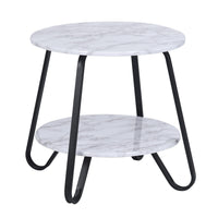 18.1 inches Small Round Coffee Table End Table 2 Tiers Side Nightstand with Storage Industry Rack Wood Table Accent Furniture for Living Room/Bed Room/Kitchen Room, Metal Frame Brown - Marble & BLACK