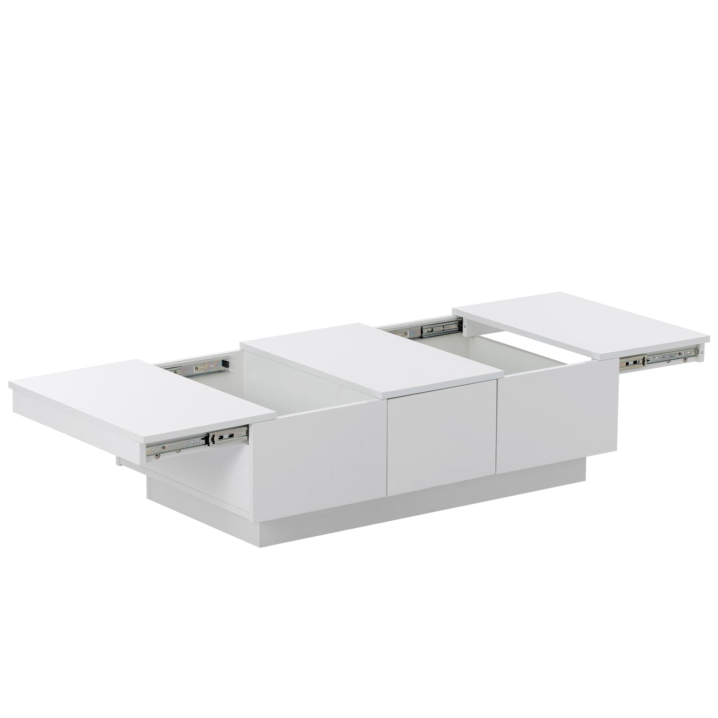 ON-TREND Multifunctional Coffee Table with 2 large Hidden Storage Compartment, Extendable Cocktail Table with 2 Drawers, High-gloss Center Table with Sliding Top for Living Room, 39.3"x21.6", White