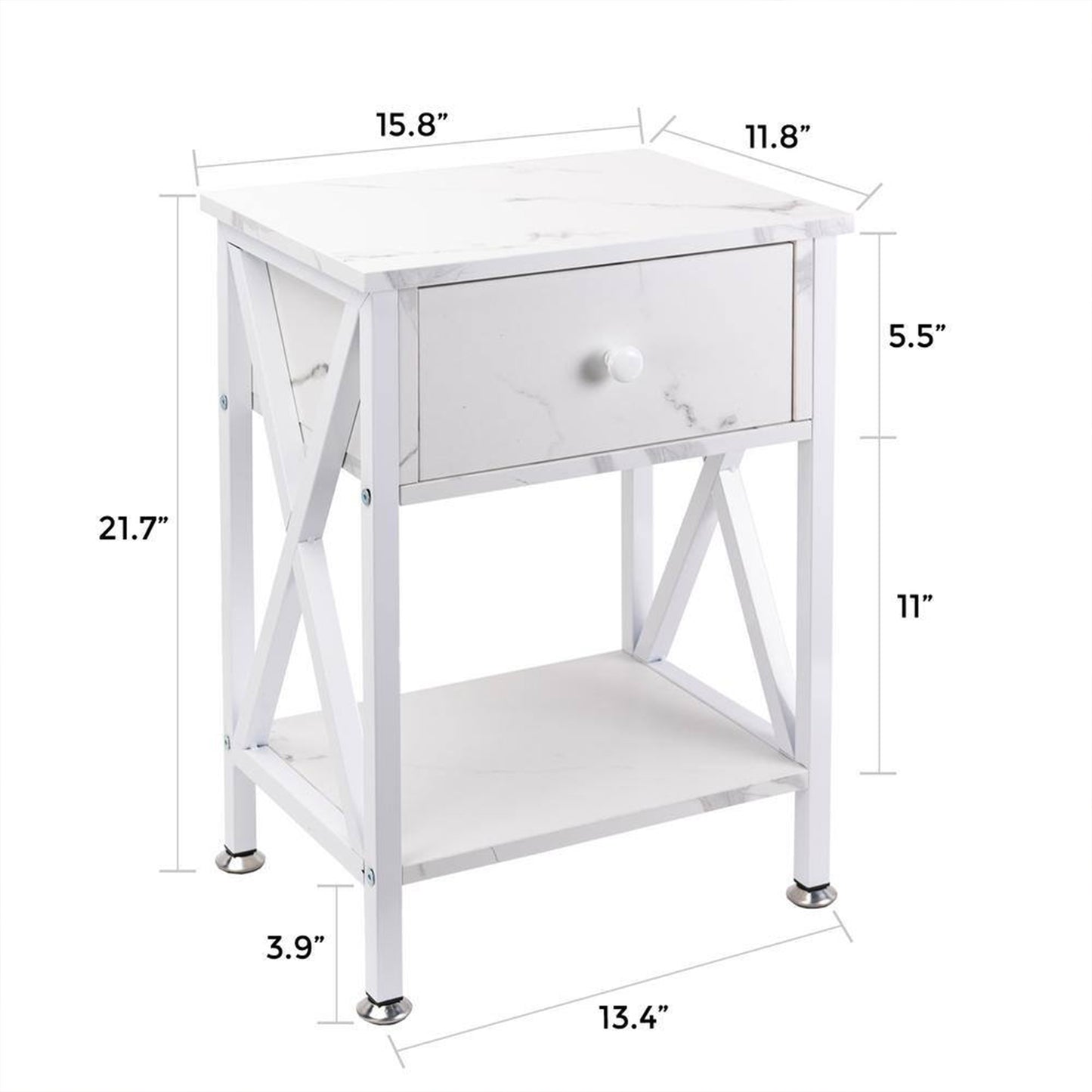 Nightstand with Drawer and Open Storage Shelves, Bedside End Table for Bedroom Living Room, White