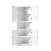 Tall Bathroom Storage Cabinet, Corner Cabinet with Doors and Adjustable Shelf, MDF Board with Painted Finish, White