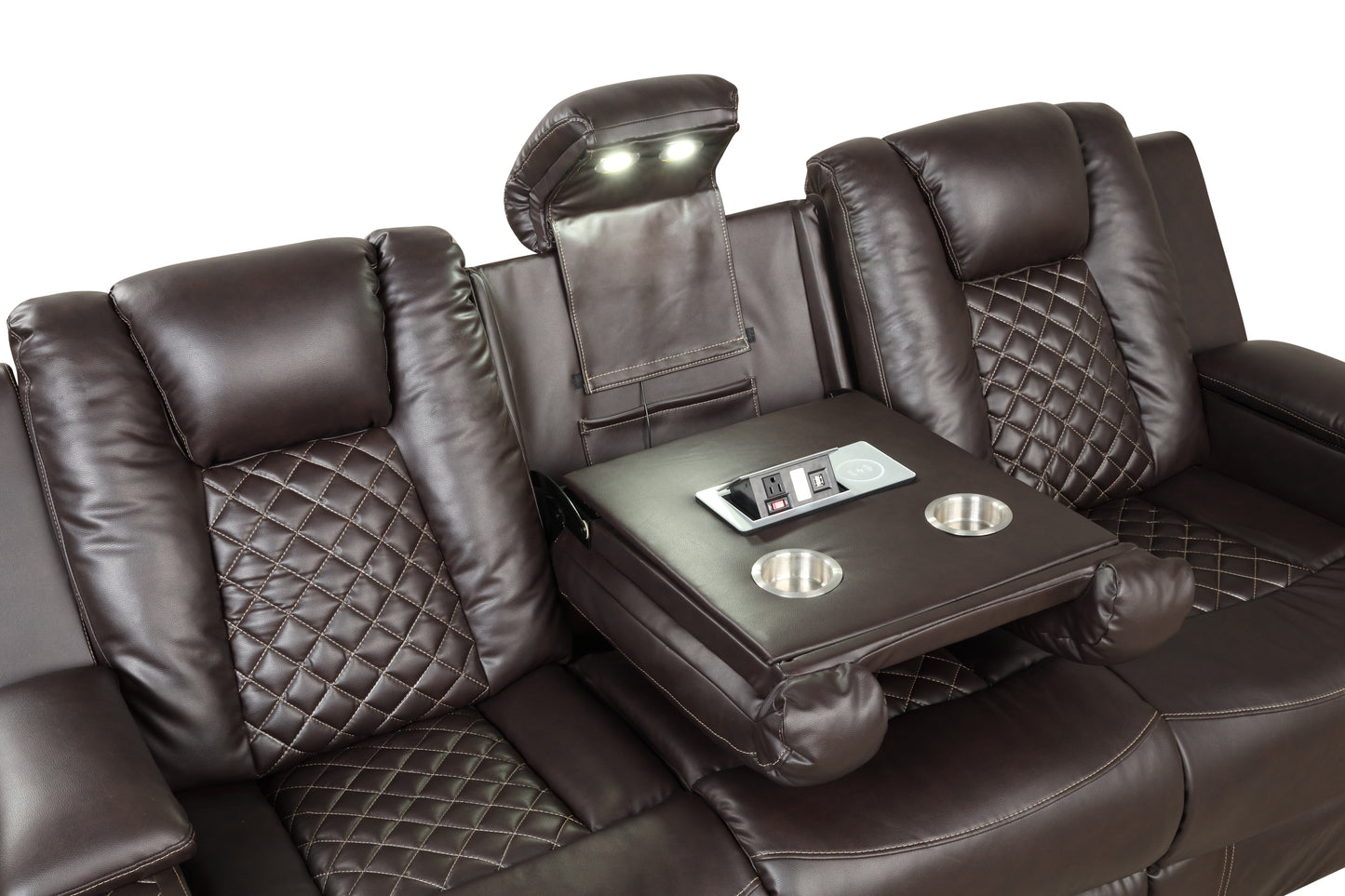 Benz LED & Power Recliner 3 PC Made With Faux Leather in Brown