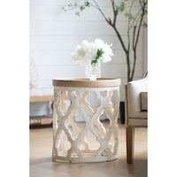 23" Large Distressed White Side Table