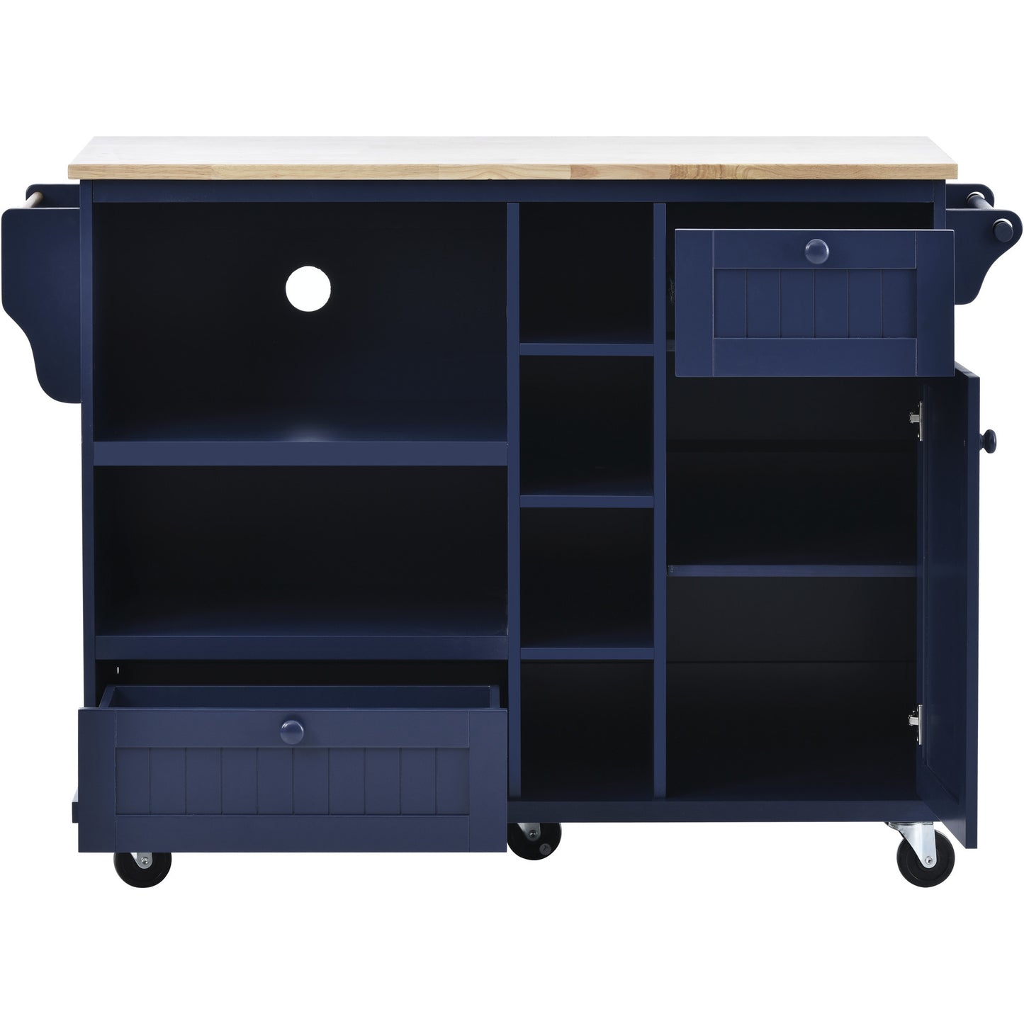 Kitchen Island Cart with Storage Cabinet and Two Locking Wheels,Solid wood desktop,Microwave cabinet,Floor Standing Buffet Server Sideboard for Kitchen Room,Dining Room,, Bathroom(Dark blue)