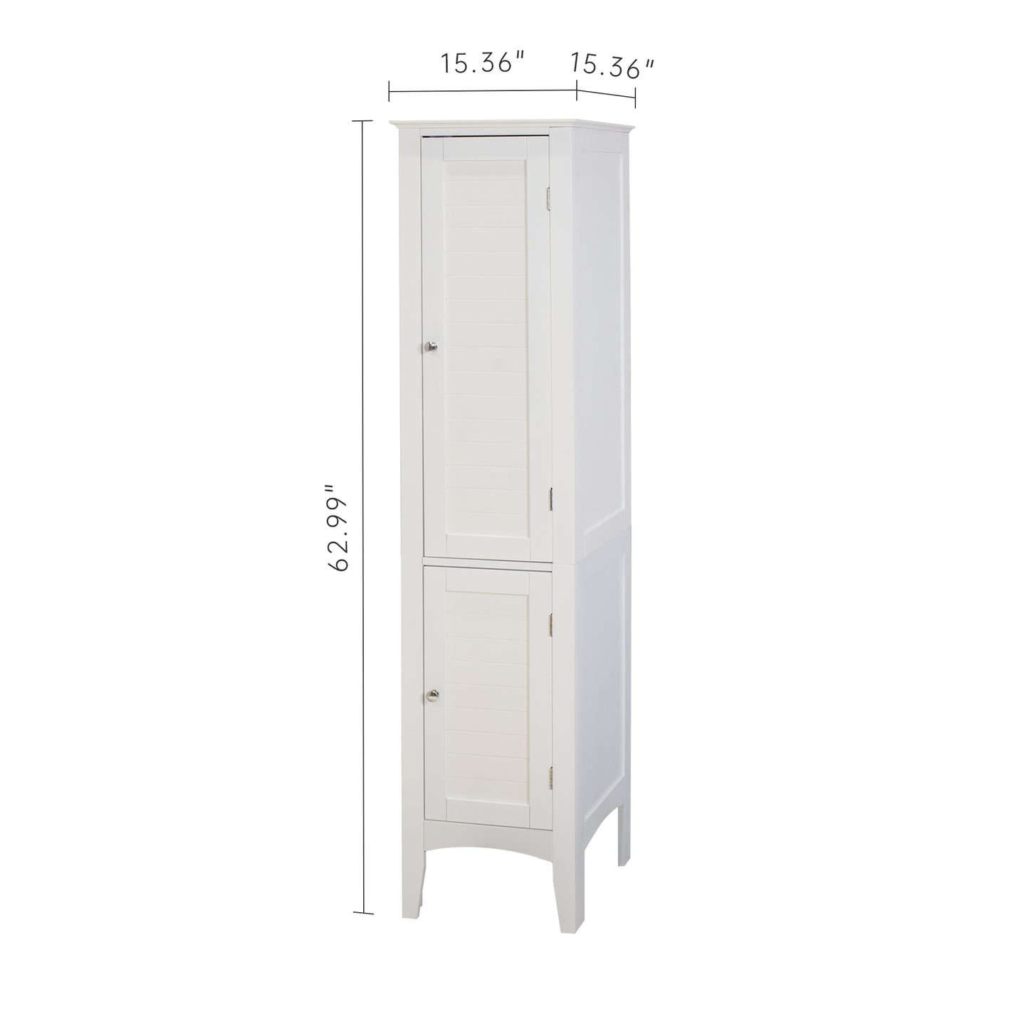 Tall Narrow Tower Freestanding Cabinet with 2 Shutter Doors 5 Tier Shelves for Bathroom, Kitchen ,Living Room ,Storage Cabinet,White