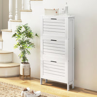 HOMCOM Narrow Shoe Storage Cabinet for Entryway with 3 Flip Drawers, Slim Shoe Rack Organizer with Louvered Doors for 6 Pairs of Shoes, White