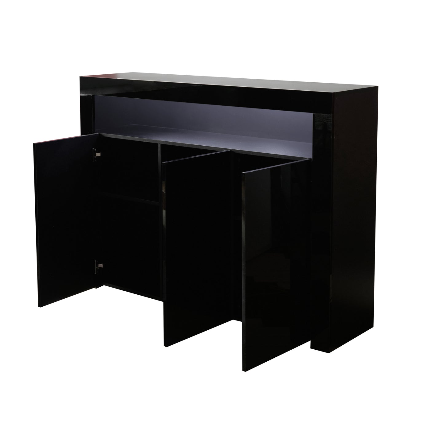 Living Room Sideboard Storage Cabinet Black High Gloss with LED Light, Modern Kitchen Unit Cupboard Buffet Wooden Storage Display Cabinet TV Stand with 3 Doors for Hallway Dining Room