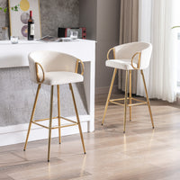 30 Inch Set of 2 Bar Stools,with Chrome Footrest and Base Velvet + Golden Leg Simple Bar Stool,CREAM