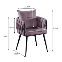 Pure Purple Modern Velvet Dining Chairs Set of 2 Hand Weaving Accent Chairs Living Room Chairs Upholstered Side Chair with Black Metal Legs for Dining Room Kitchen Vanity Living Room