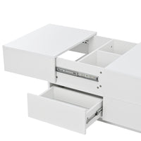 ON-TREND Extendable Coffee Table with 4 Drawers, Rectangle Cocktail Table with Hidden Storage Compartment, UV High-gloss Center Table with Sliding Top for Living Room, 35.4"x 23.6", White